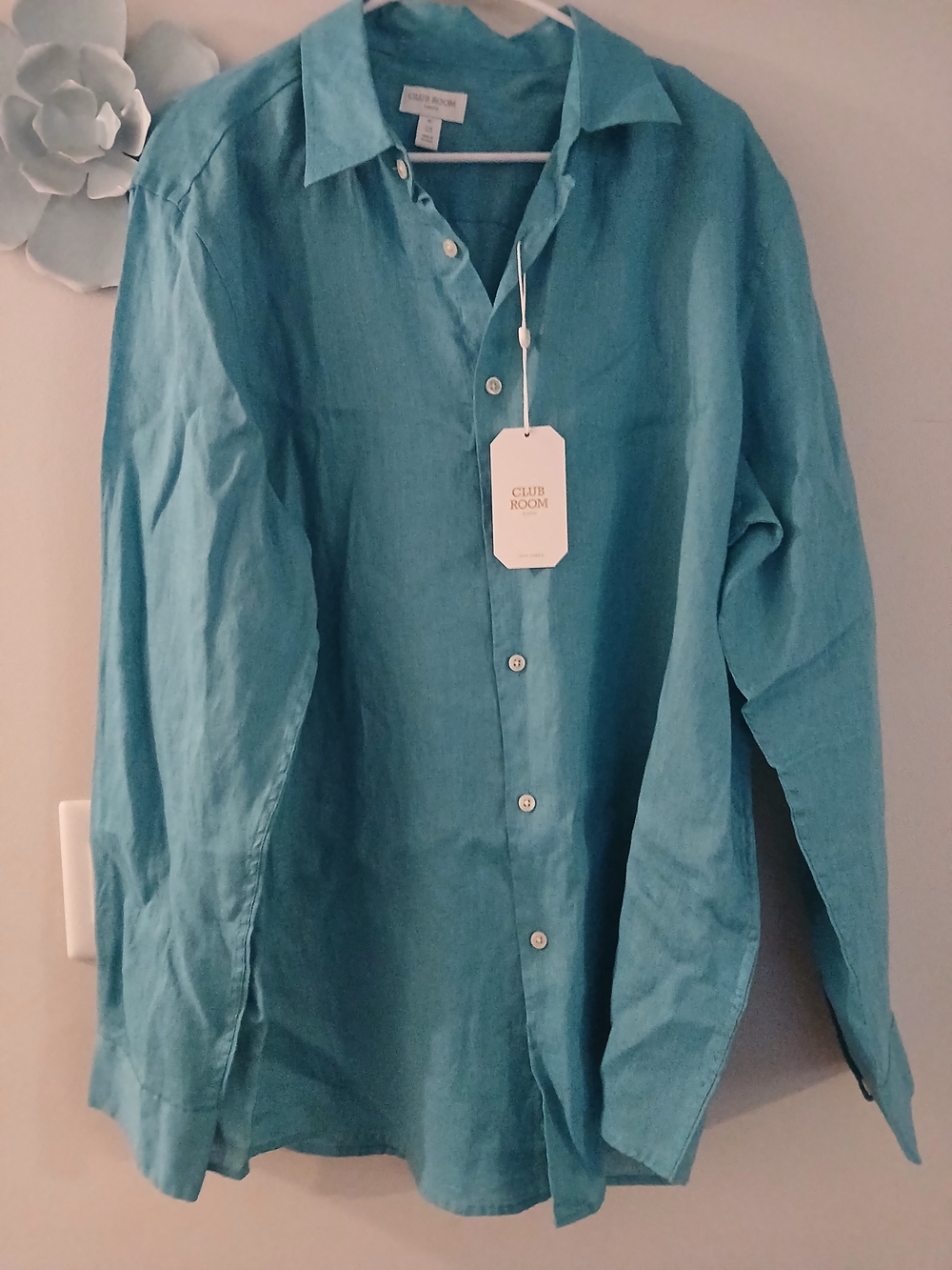 Club Room Men's Linen Teal Button-Up Shirt NWT Size XL, Organic, Quiet Luxury